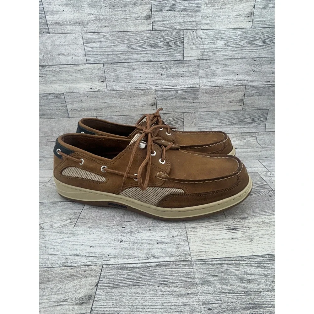 Sebago‎ Cyphon Sea Fisherman Men Brown Leather Boat Shoes B24367 Size 10.5 M